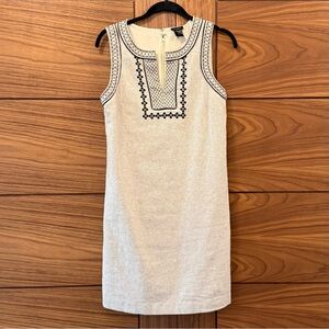 Ann Taylor Cream with Black Embroidery Sleeveless Sheath Linen Dress - Sz 6